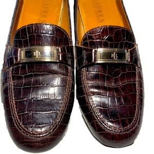 LRL Chocolate Croc Embossed Loafers